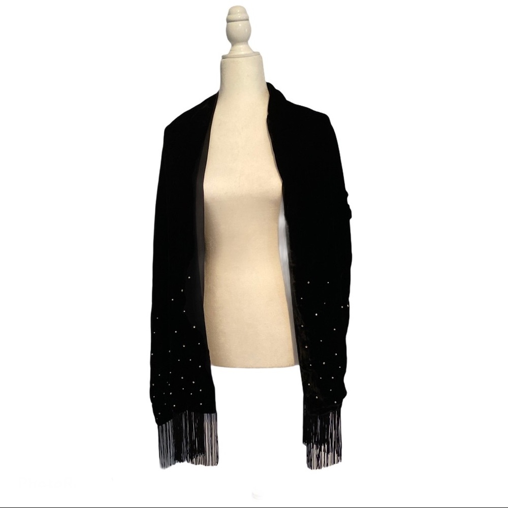 INC Embellished Velvet Wrap With Fringe